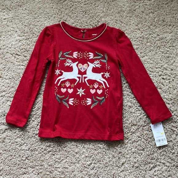 NWT Carter's Toddler Girls Christmas Reindeer Jersey T-shirt - Size 4T - Picture 2 of 8